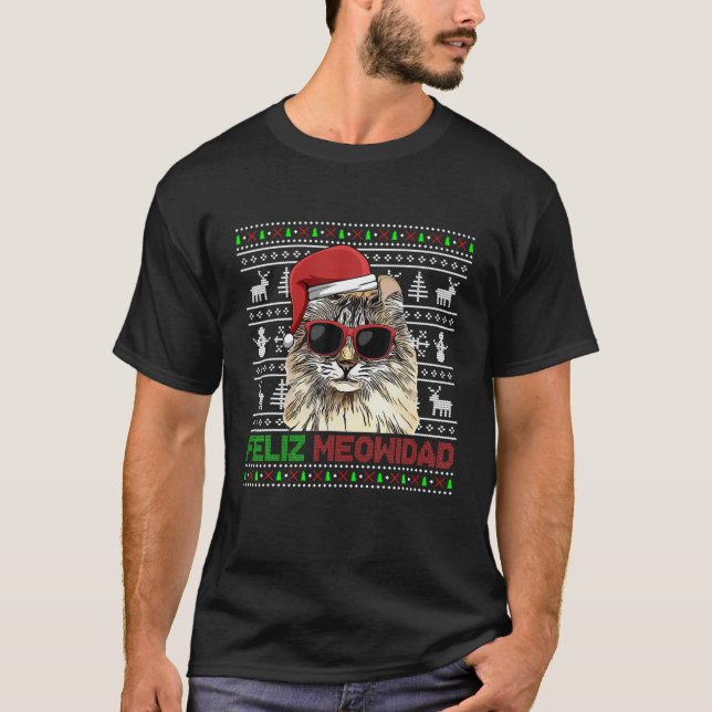 Camiseta American Curl Cat Feliz Meowidad Funny Christmas (Anverso)