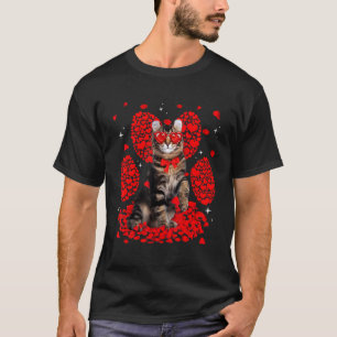 Camiseta American Curl Cat Valentine Paw Heart Cat