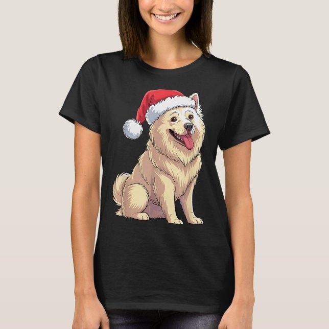 Camiseta American Eskimo Dog Christmas Santa Hat Pet Dog Lo (Anverso)