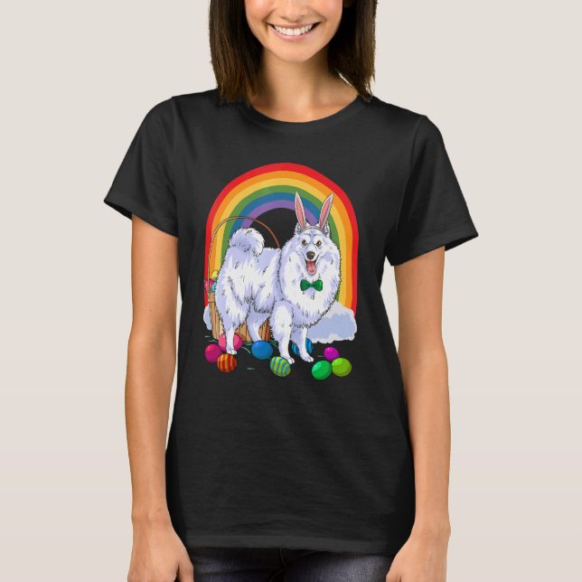 Camiseta   American Eskimo Dog Easter Eggs Bunny (Anverso)