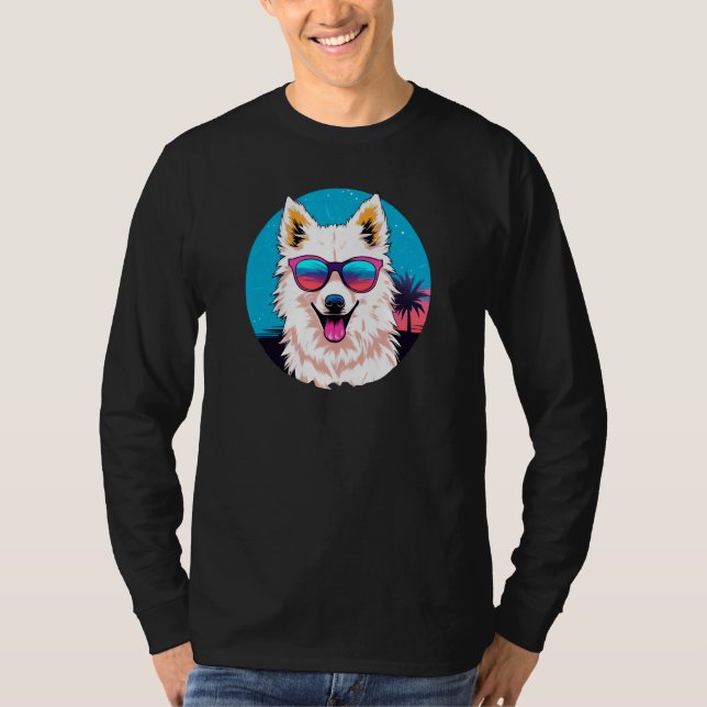 Camiseta American Eskimo Dog Wearing Sunglasses Retro (Anverso)