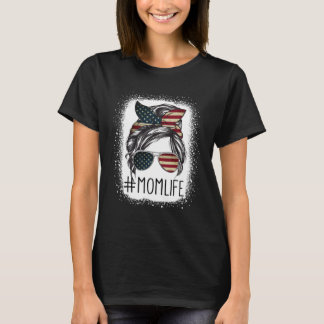 Camiseta American Flag 4th Of July Mom Life Messy Bun Mothe