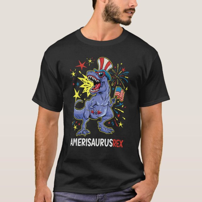 Camiseta American Flag 4th of July T Rex Dinosaur Amerisaur (Anverso)