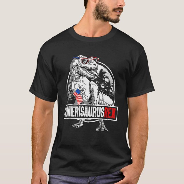 Camiseta American Flag 4th Of July T Rex Dinosaur Amerisaur (Anverso)