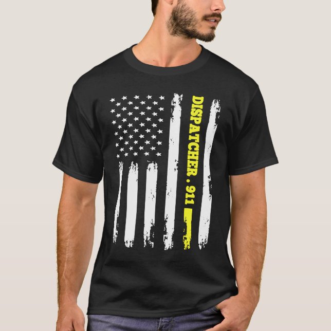 Camiseta American Flag 911 Dispatcher T gold line USA Flag (Anverso)