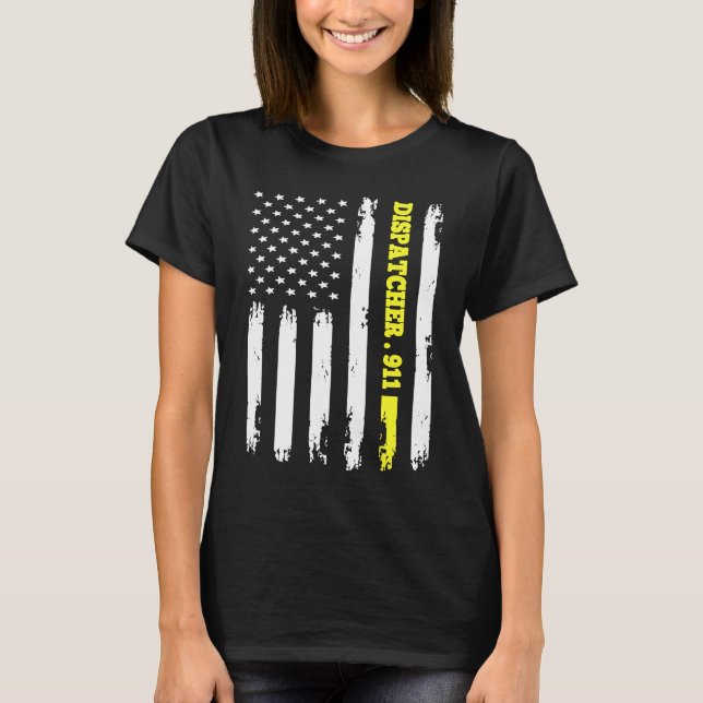 Camiseta American Flag 911 Dispatcher T gold line USA Flag (Anverso)