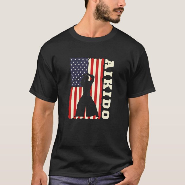 Camiseta American Flag Aikido Japanese Martial Art Combat S (Anverso)