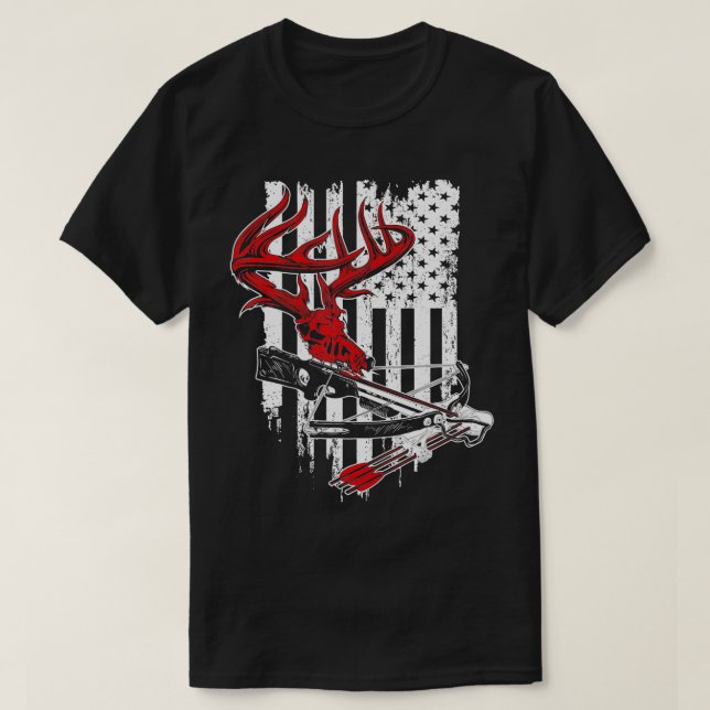 Camiseta American Flag Archery Bow Hunting - Deer Skull Cro (Diseño del anverso)