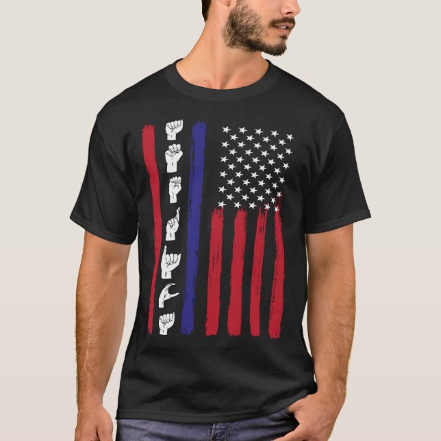 Camiseta American Flag ASL American Sign Language America U (Anverso)