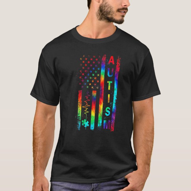 Camiseta American Flag Autism Awareness Teacher Mom Support (Anverso)