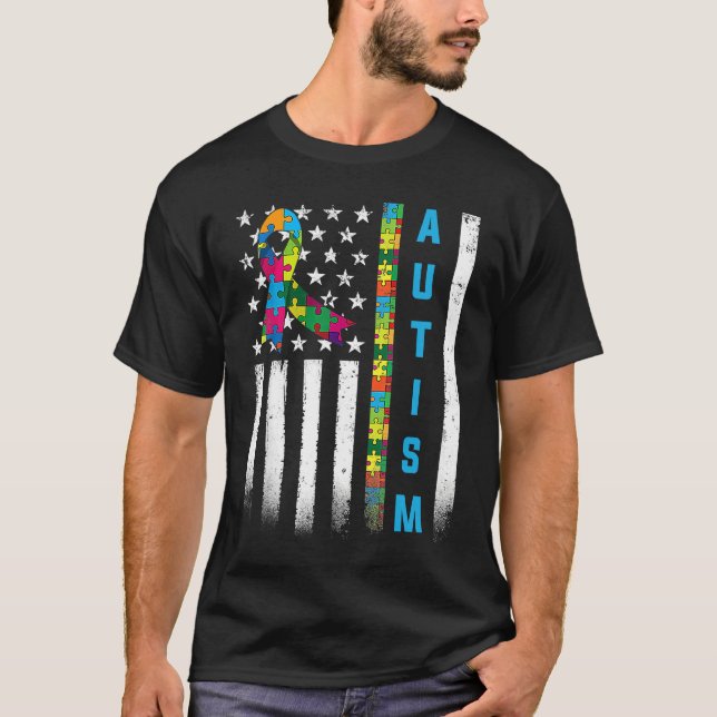 Camiseta American Flag Autism Awareness Teacher Mom Support (Anverso)