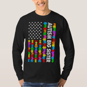 Camiseta American Flag Autism Big Sister Autism Awareness F