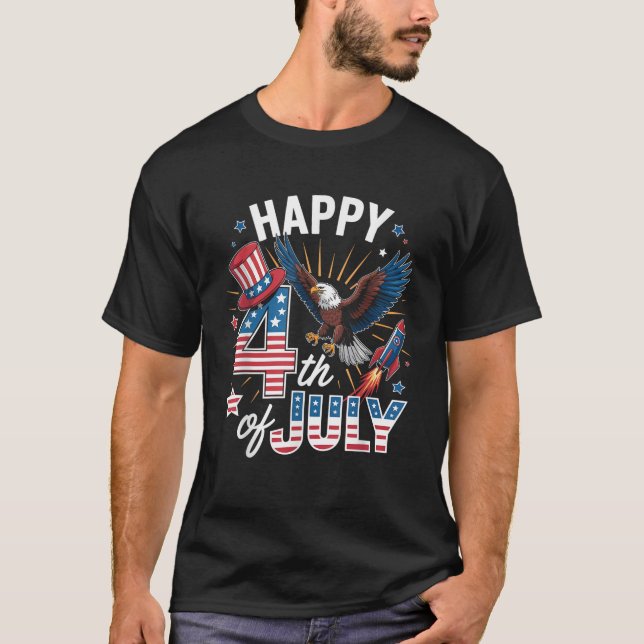 Camiseta American Flag Bald Eagle Patriotic Happy 4th of Ju (Anverso)