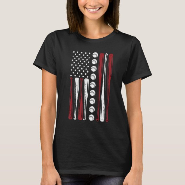 Camiseta American Flag Baseball Red White Blue 4th of July  (Anverso)