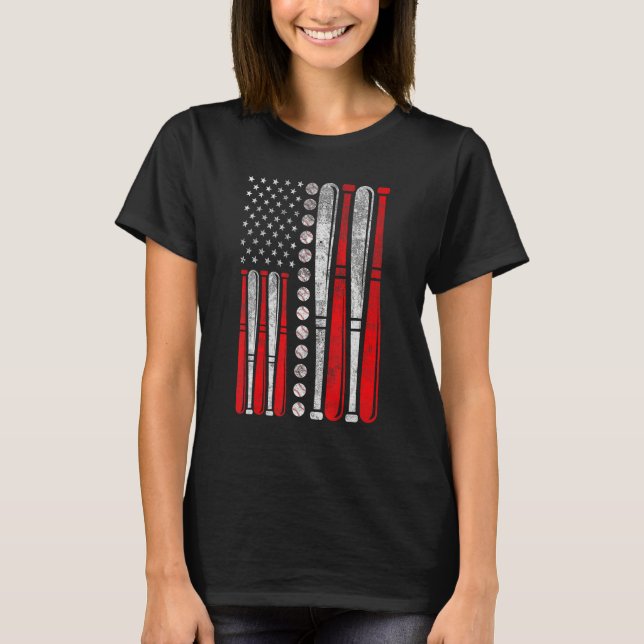 Camiseta American Flag Baseball Red White Blue 4th Of July  (Anverso)