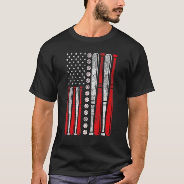 Camiseta American Flag Baseball Red White Blue 4th Of July  (Anverso)