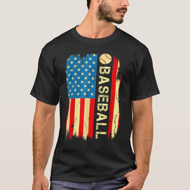 Camiseta American Flag Baseball Team Gift Men Boys Dad 4th  (Anverso)