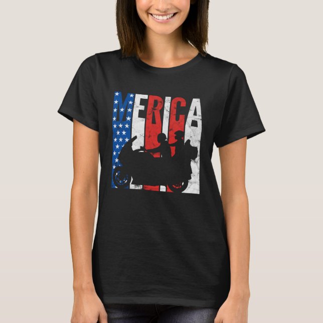 Camiseta American Flag Biker Motorcycle Couple 4th Of July  (Anverso)