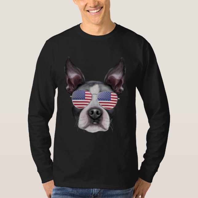 Camiseta American Flag Boston Terrier Dog America Pocket (Anverso)