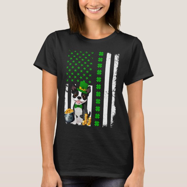 Camiseta American Flag Boston Terrier Dog Funny St Patricks (Anverso)