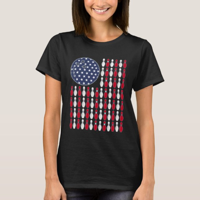 Camiseta American Flag Bowling And Pin (Anverso)