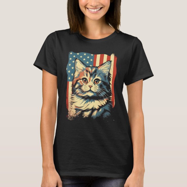 Camiseta American Flag Cat 4th Of July Kitten Patriotic Pet (Anverso)