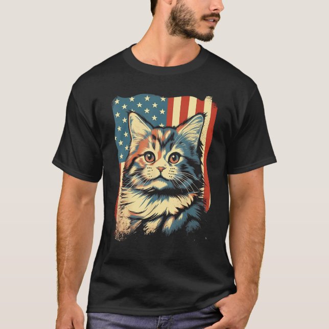 Camiseta American Flag Cat 4th Of July Kitten Patriotic Pet (Anverso)