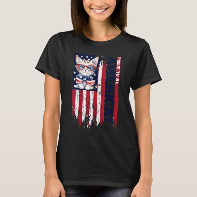 Camiseta American Flag Cat 4th of July Kitten Patriotic Pet (Anverso)