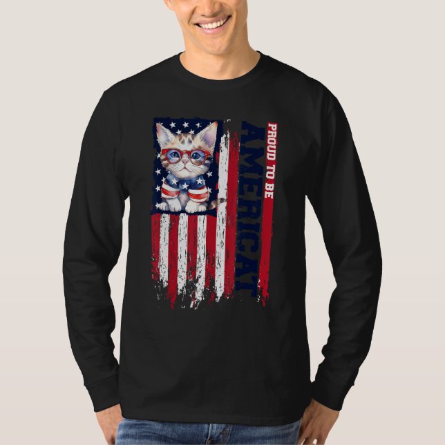 Camiseta American Flag Cat 4th of July Kitten Patriotic Pet (Anverso)
