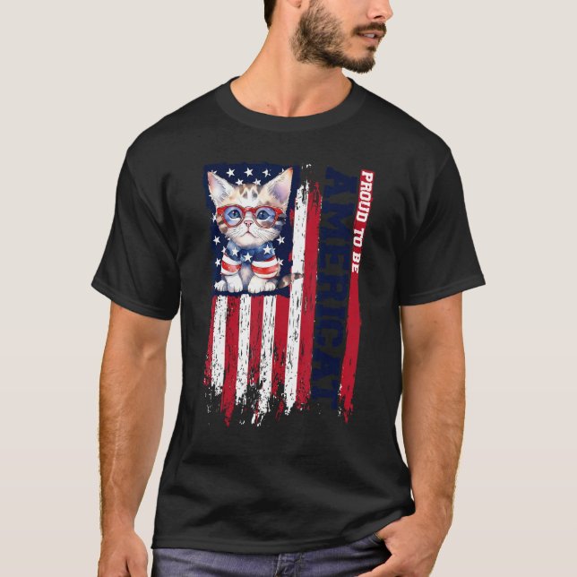 Camiseta American Flag Cat 4th of July Kitten Patriotic Pet (Anverso)