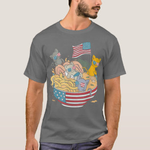 Camiseta American Flag Cat Ramen Bowl 4th of July Feline Ot