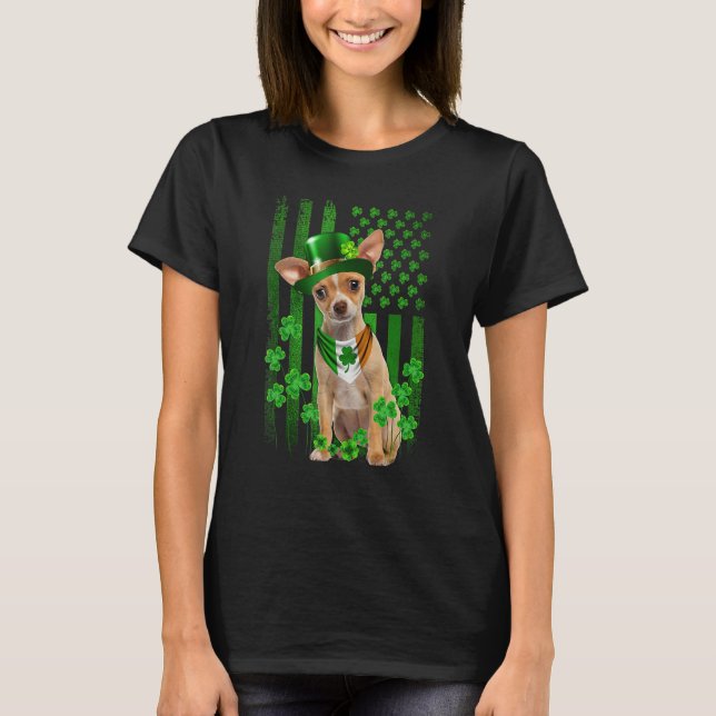 Camiseta American Flag Chihuahua Dog Hat Irish St Patricks  (Anverso)