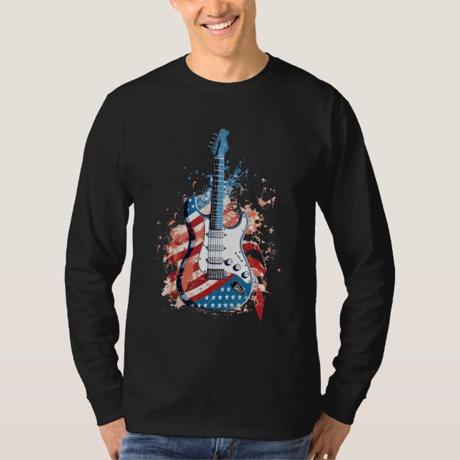 Camiseta American Flag Country Music Guitar Patriotic 4th o (Anverso)
