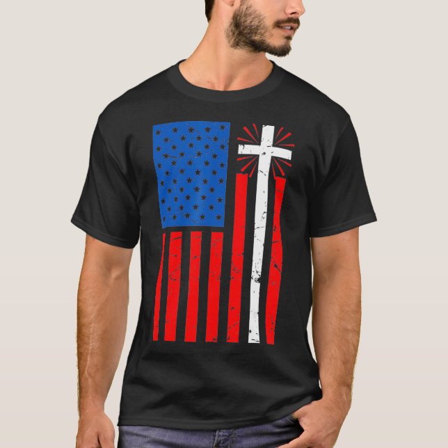 Camiseta American Flag Cross Christian Christianity Jesus  (Anverso)