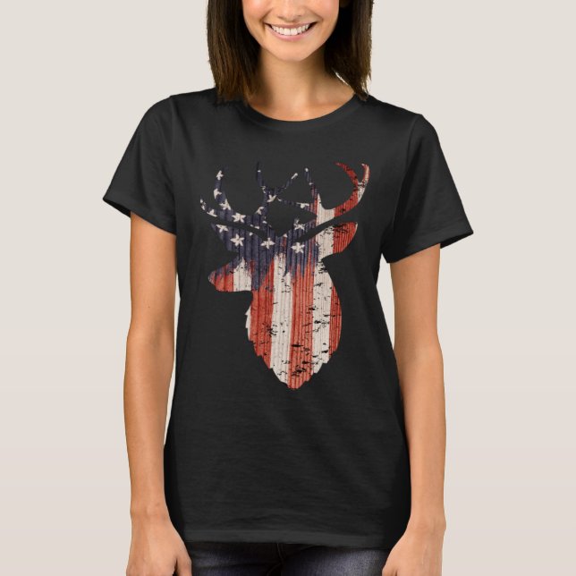 Camiseta American Flag Deer Elk Hunting USA Patriotic Hunte (Anverso)