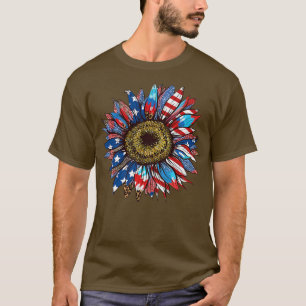 Camiseta American Flag Distressed Sunflower Patriotic Hippi