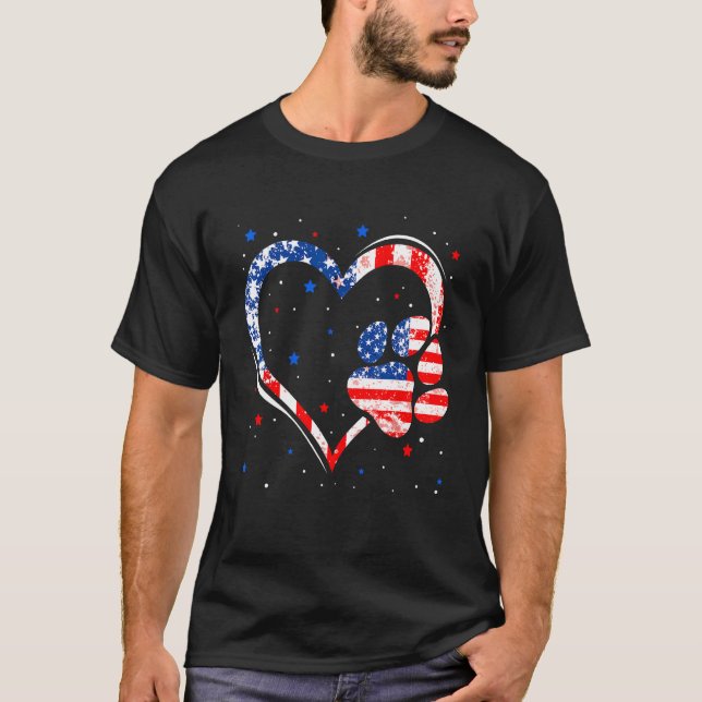 Camiseta American Flag  Dog Cat Paw 4th Of July Independenc (Anverso)