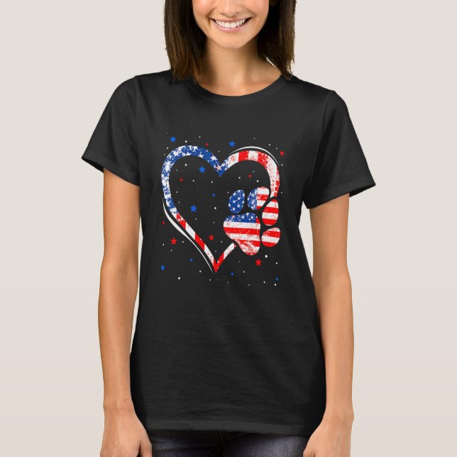 Camiseta American Flag  Dog Cat Paw 4th Of July Independenc (Anverso)