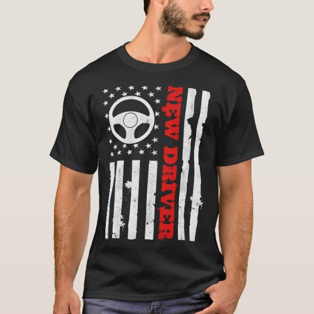 Camiseta American Flag Driver s License USA Driving Teen Ne (Anverso)