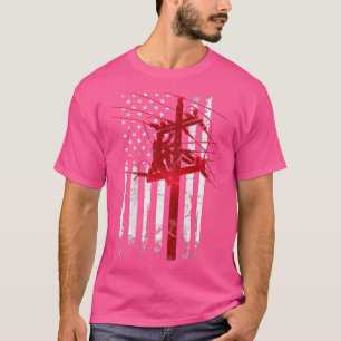 Camiseta American Flag Electric Cable Lineman fathers day 