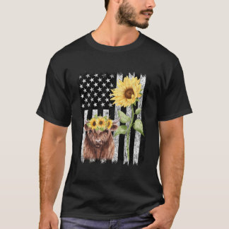 Camiseta American Flag Farm Cow Farming Highland