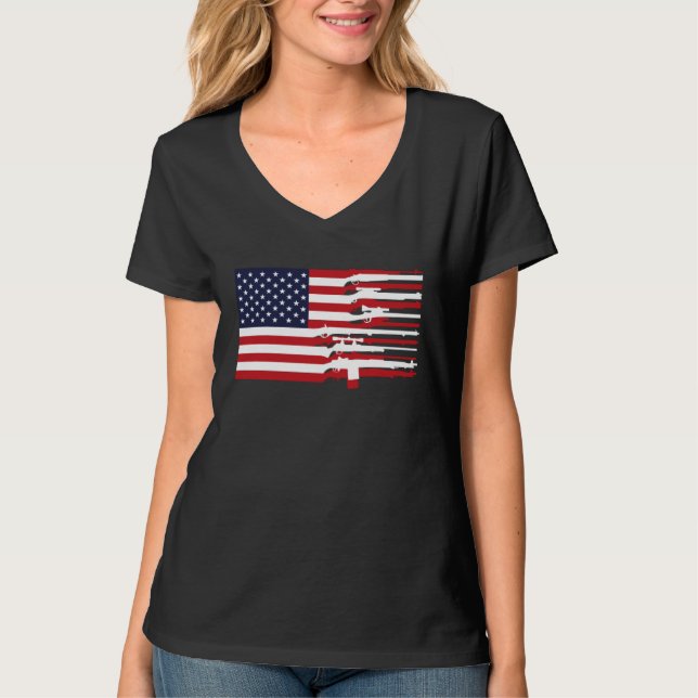Camiseta American Flag Firearms Weapons USA 4th of July (Anverso)