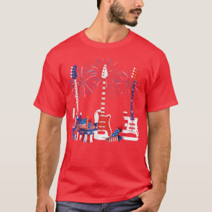 Camiseta American Flag Fireworks Bass Guitar Funny 4th Of J