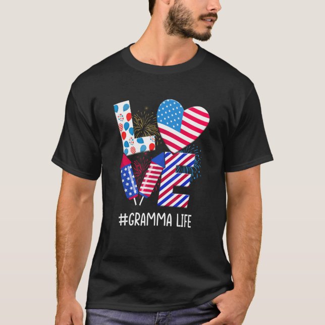 Camiseta American Flag Fireworks Love Gramma 4th Of July Pa (Anverso)