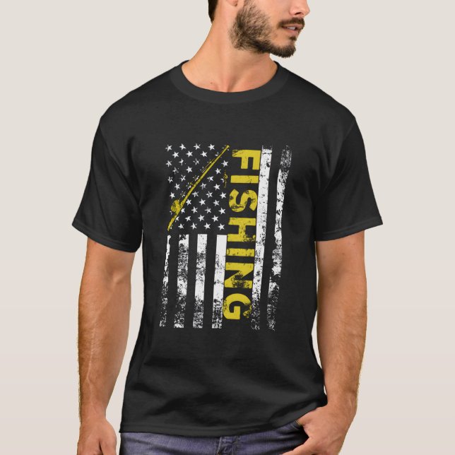 Camiseta American Flag Fishing Rod Usa Patriotic (Anverso)