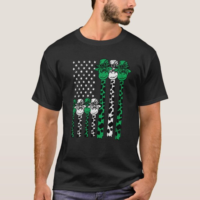 Camiseta American Flag Giraffe St Patricks Day Animal Shamr (Anverso)