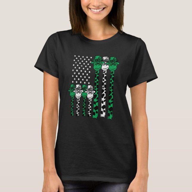 Camiseta American Flag Giraffe St Patricks Day Animal Shamr (Anverso)