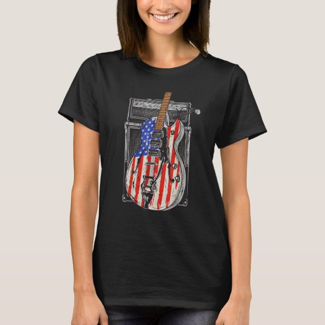Camiseta American Flag Guitar 4th of July Guitarist USA Cou (Anverso)