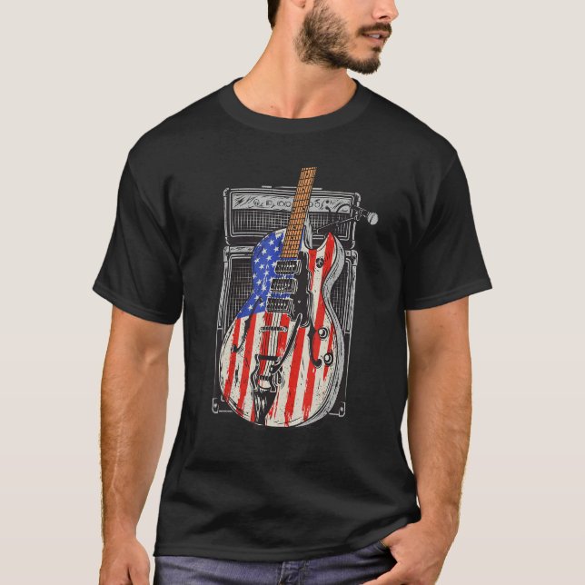Camiseta American Flag Guitar 4th of July Guitarist USA Cou (Anverso)