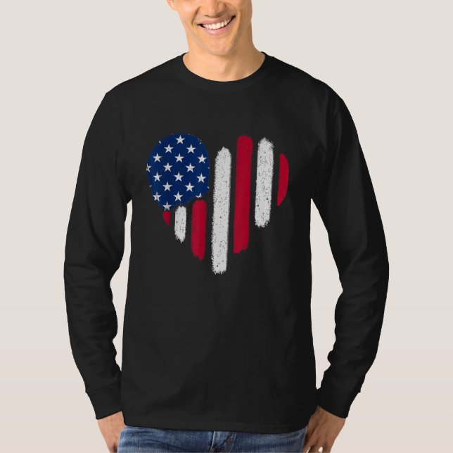 Camiseta American Flag Heart 4th of July Patriotic USA Flag (Anverso)